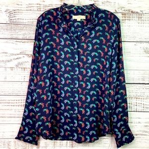LOFT SIZE M BLUE PEACOCK PRINT TOP FALL WINTER BLOUSE GUC